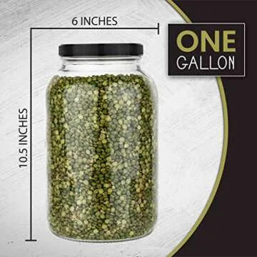 2 Pack - 1 Gallon Glass Mason Jar - Large Jar with Wide Mouth & Plastic Lid - Container for Storing Dry Foods, Spices, Pasta, Legumes and Pet Food - Airtight Kitchen Storage (Black Cap)