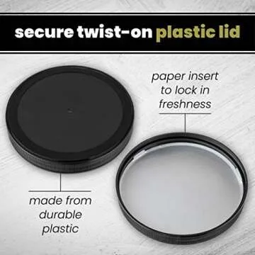 2 Pack - 1 Gallon Glass Mason Jar - Large Jar with Wide Mouth & Plastic Lid - Container for Storing Dry Foods, Spices, Pasta, Legumes and Pet Food - Airtight Kitchen Storage (Black Cap)