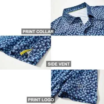 Golf Shirts for Men Dry Fit Short Sleeve Print Performance Moisture Wicking Polo Shirt Navy Palm