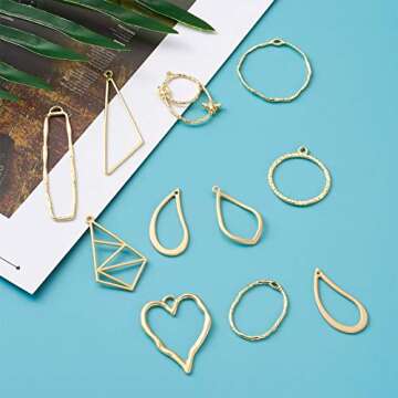 Pandahall 48Pcs Alloy Open Back Bezel Pendants 12 Styles Golden Geometric Hollow Frame Charms for DIY UV Resin Pressed Flower Jewelry Making