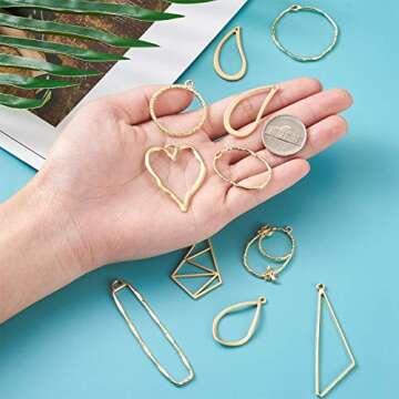 Pandahall 48Pcs Alloy Open Back Bezel Pendants 12 Styles Golden Geometric Hollow Frame Charms for DIY UV Resin Pressed Flower Jewelry Making