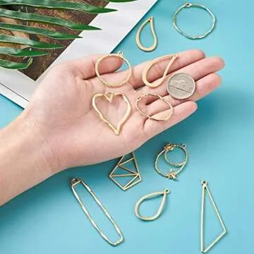 Pandahall 48Pcs Alloy Open Back Bezel Pendants 12 Styles Golden Geometric Hollow Frame Charms for DIY UV Resin Pressed Flower Jewelry Making