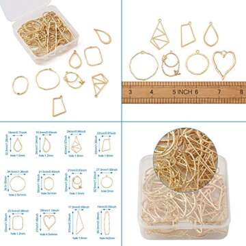 Pandahall 48Pcs Alloy Open Back Bezel Pendants 12 Styles Golden Geometric Hollow Frame Charms for DIY UV Resin Pressed Flower Jewelry Making