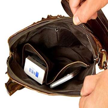 Hebetag Crocodile Leather Shoulder Messenger Bag for Men Travel Outdoor Business Crossbody Sling Day Pack Wallet Pouch Daypack Coffee