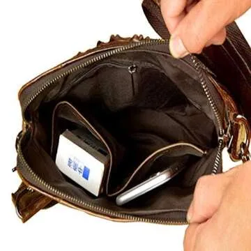 Hebetag Crocodile Leather Shoulder Messenger Bag for Men Travel Outdoor Business Crossbody Sling Day Pack Wallet Pouch Daypack Coffee