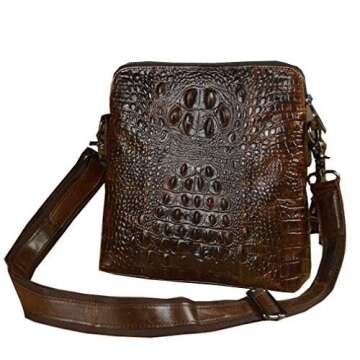 Hebetag Crocodile Leather Shoulder Messenger Bag for Men Travel Outdoor Business Crossbody Sling Day Pack Wallet Pouch Daypack Coffee