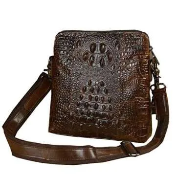 Hebetag Crocodile Leather Shoulder Messenger Bag for Men Travel Outdoor Business Crossbody Sling Day Pack Wallet Pouch Daypack Coffee