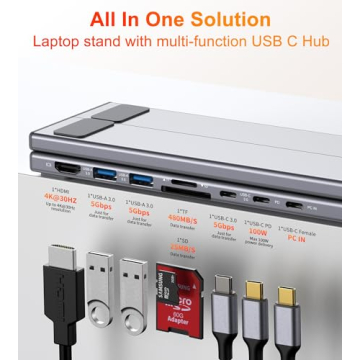 Mukiya USB-C Laptop Docking Station Stand: 8-in-1 Hub with 4K HDMI and Power Delivery