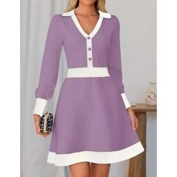 ZESICA Women's Stylish Long Sleeve V Neck Sweater Dress in Purple