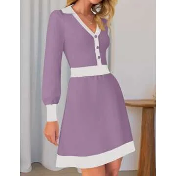 Stylish ZESICA Women's Long Sleeve V Neck Sweater Dress