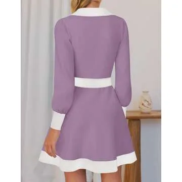 Stylish ZESICA Women's Long Sleeve V Neck Sweater Dress