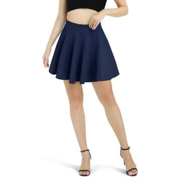 Urban CoCo Women's Basic Versatile Stretchy Flared Casual Mini Skater Skirt (Large, Navy Blue)
