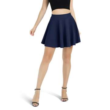 Urban CoCo Women's Basic Versatile Stretchy Flared Casual Mini Skater Skirt (Large, Navy Blue)