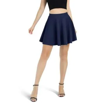 Urban CoCo Women's Basic Versatile Stretchy Flared Casual Mini Skater Skirt (Large, Navy Blue)