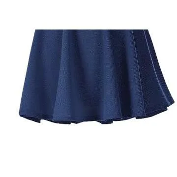 Urban CoCo Women's Basic Versatile Stretchy Flared Casual Mini Skater Skirt (Large, Navy Blue)