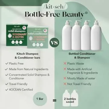 Kitsch Rosemary & Biotin Shampoo and Conditioner Bar Set for Thinning Hair - Volume Shampoo & Conditioner Bar for Men and Women, Hair Thickening & Regrowth Combo, Paraben Free, Made in USA - 2pcs