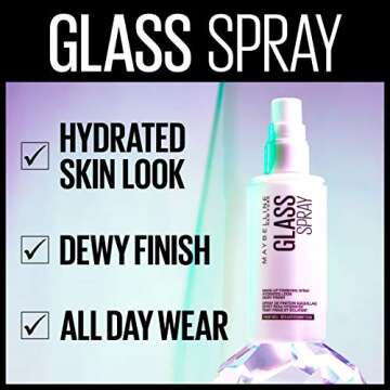 Maybelline New York Facestudio GlassSkin Makeup Finishing Hydrating Dewy Glossy Finish All Day Wear Use After Makeup Application or On Its Own, Glass Skin Spray, 3.4 Fl Oz
