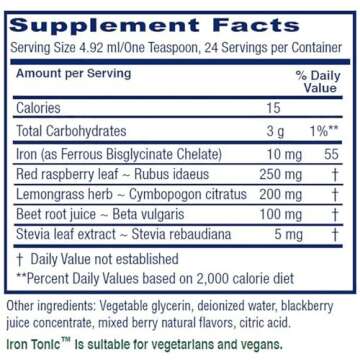 Vitanica Iron Tonic, Liquid Iron Supplement, Red Blood Cell Support, Vegan, 4 Ounce