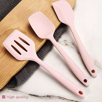 Collfa Rose Gold And Pink Kitchen Utensil Small Five-Piece Set Mini Silicone Kids Kitchen Tools Whisk Spatula Tongs Spoon And Slotted Spatula(Kids Baking Supplies)