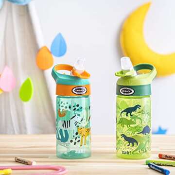 Zak Designs 16oz Riverside Kids Water Bottle with Spout Cover and Built-in Carrying Loop, Made of Du...