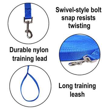Hi Kiss Dog/Puppy Obedience Recall Training Agility Lead - 15ft 20ft 30ft 50ft 100ft Training Leash - Great for Training, Play, Camping, or Backyard Blue 30 Feet