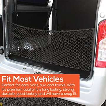 Trobo Trunk Storage Organizer For Car, Stretchable Cargo Organizer For Trunk, SUV, Cars, Vans, Trucks And Jeeps, Heavy Duty Adjustable Elastic Mesh Storage Auto Hanging Net Bag with 3 Mounting Options