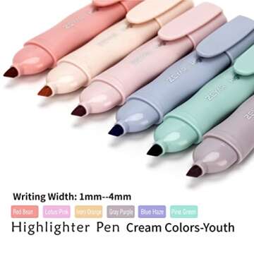 ZEYAR Aesthetic Highlighter Marker Pen, Cream Colors Chisel Tip, Water Based ink, Quick Dry, No Bleed, for Bible Study Notes School Office (6 Youth Colors)