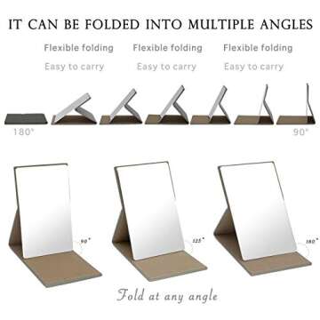 HOHIYO Compact Mirror, Unbreakable Shatterproof Stainless Steel Folding Small Travel Mirror with PU Leather Case Cover for Makeup,Camping, Travelling(Grey)