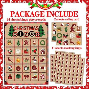 Joy Bang Christmas Bingo Games for Kids, 24 Player Bingo Cards Christmas Crafts for Kids Winter Holi...