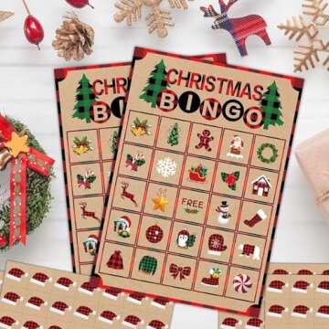 Joy Bang Christmas Bingo Games for Kids, 24 Player Bingo Cards Christmas Crafts for Kids Winter Holiday Games Activities for Family Large Group Classroom Xmas Party Favors Supplies Gifts for Kids