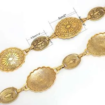 WHIPPY Women Concho Chain Belt Metal Link Western Cowgirl Turquoise Chain Belt for Dress Gold S