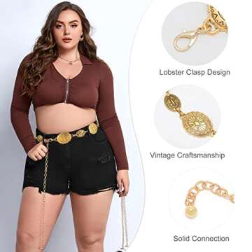 WHIPPY Women Concho Chain Belt Metal Link Western Cowgirl Turquoise Chain Belt for Dress Gold S
