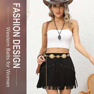 WHIPPY Women Concho Chain Belt Metal Link Western Cowgirl Turquoise Chain Belt for Dress Gold S