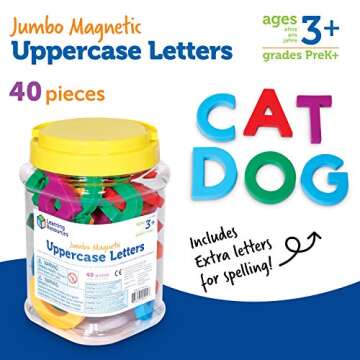 Learning Resources Jumbo Magnetic Uppercase Letters, ABCs, Early Letter Recognition, 40-Pieces, Large Magnetic Letters, Assorted Colors, Ages 3+