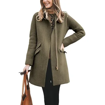 BZB Womens Long Coat Classic Open Front Zip Up Casual Winter Wool Blend Over Pea Coats Long Jackets ...