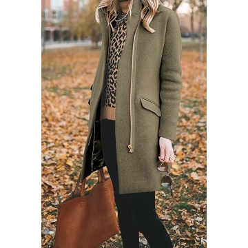 BZB Womens Long Coat Classic Open Front Zip Up Casual Winter Wool Blend Over Pea Coats Long Jackets Green