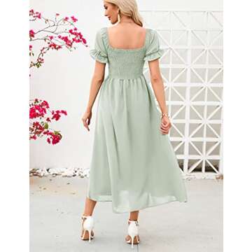 AISWI Women's 2023 Maternity Dress Summer Square Neck Smocked Long Dress Short Puff Sleeves Baby Sho...