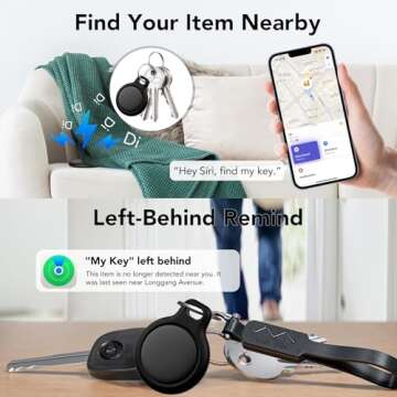 Air Tags Tracker 4-Pack, Item Finders Work for Apple Find My APP(iOS Only) Tracker Tags for Keys, Luggage, Backpack etc,Replaceable Battery Last 1 Year, IP67 Waterproof with Holder Keychain, Black