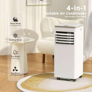 ZAFRO 8,000 BTU Portable Air Conditioners Cools up to 350 Sq.ft, Portable AC Built-in Cool, Dehumidifier, Fan Modes, Room Air Conditioner with Remote Control/Installation Kits, White