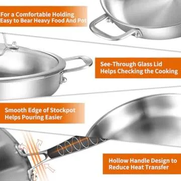 DELARLO 12-Inch Tri-Ply Stainless Steel Pan with Lid