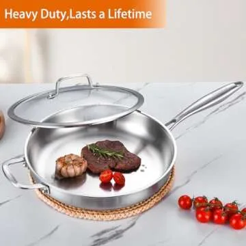 DELARLO 12-Inch Tri-Ply Stainless Steel Pan with Lid