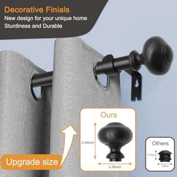 QITERI Curtain Rod 72"-144" for windows 1 Pack with Round Finials, 1" Diameter Rod Decorative Round ...