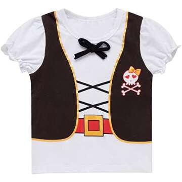 Auggle 3PC Toddler Baby Girl Outfits Halloween Costume Stripe Skirt Kid Pirate Short Sleeve with Hat...