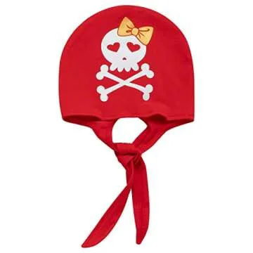 Auggle 3PC Toddler Baby Girl Outfits Halloween Costume Stripe Skirt Kid Pirate Short Sleeve with Hat (Red, 4T)