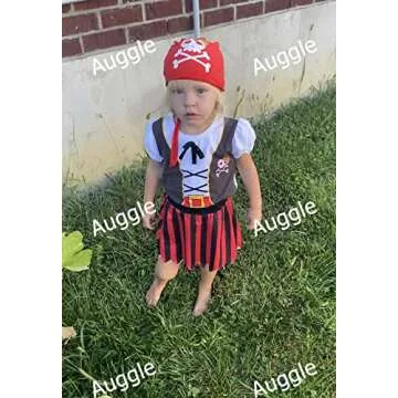 Auggle 3PC Toddler Baby Girl Outfits Halloween Costume Stripe Skirt Kid Pirate Short Sleeve with Hat (Red, 4T)