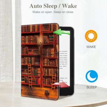 Fintie Case for 7"/6.8" Kindle Paperwhite(12th/11th Generation-2024/2021) and Kindle Colorsoft Signature Edition -Slim Foldable Stand Cover Auto Wake/Sleep for Paperwhite 2024, Library