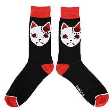 Bioworld Demon Slayer Fox Mask Casual Crew Socks for Men