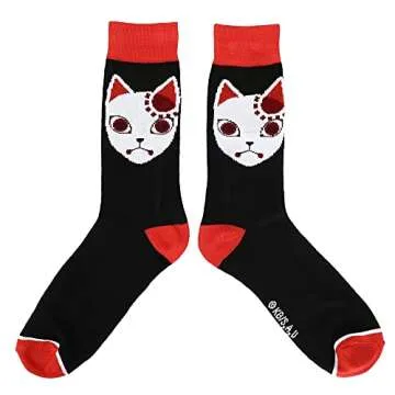 Bioworld Demon Slayer Fox Mask Casual Crew Socks for Men