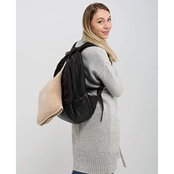 BlueHills Premium Soft Travel Blanket Pillow Airplane Blanket Packed in Soft Bag Pillowcase with Hand Luggage Belt and Backpack Clip, Compact Pack Large Blanket for Any Travel (Beige T005)