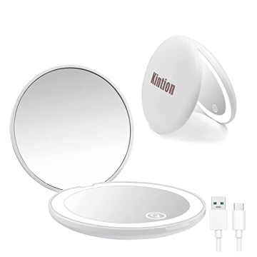 Kintion Compact Mirror with Light, 1X/10X Magnification Travel Mirror, Rechargeable Pocket Mirror LE...